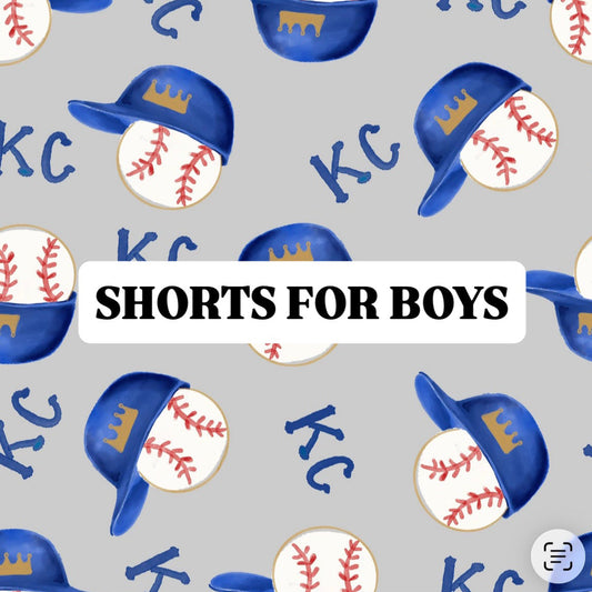 Shorts for Boys: KC Baseball Hats on Gray