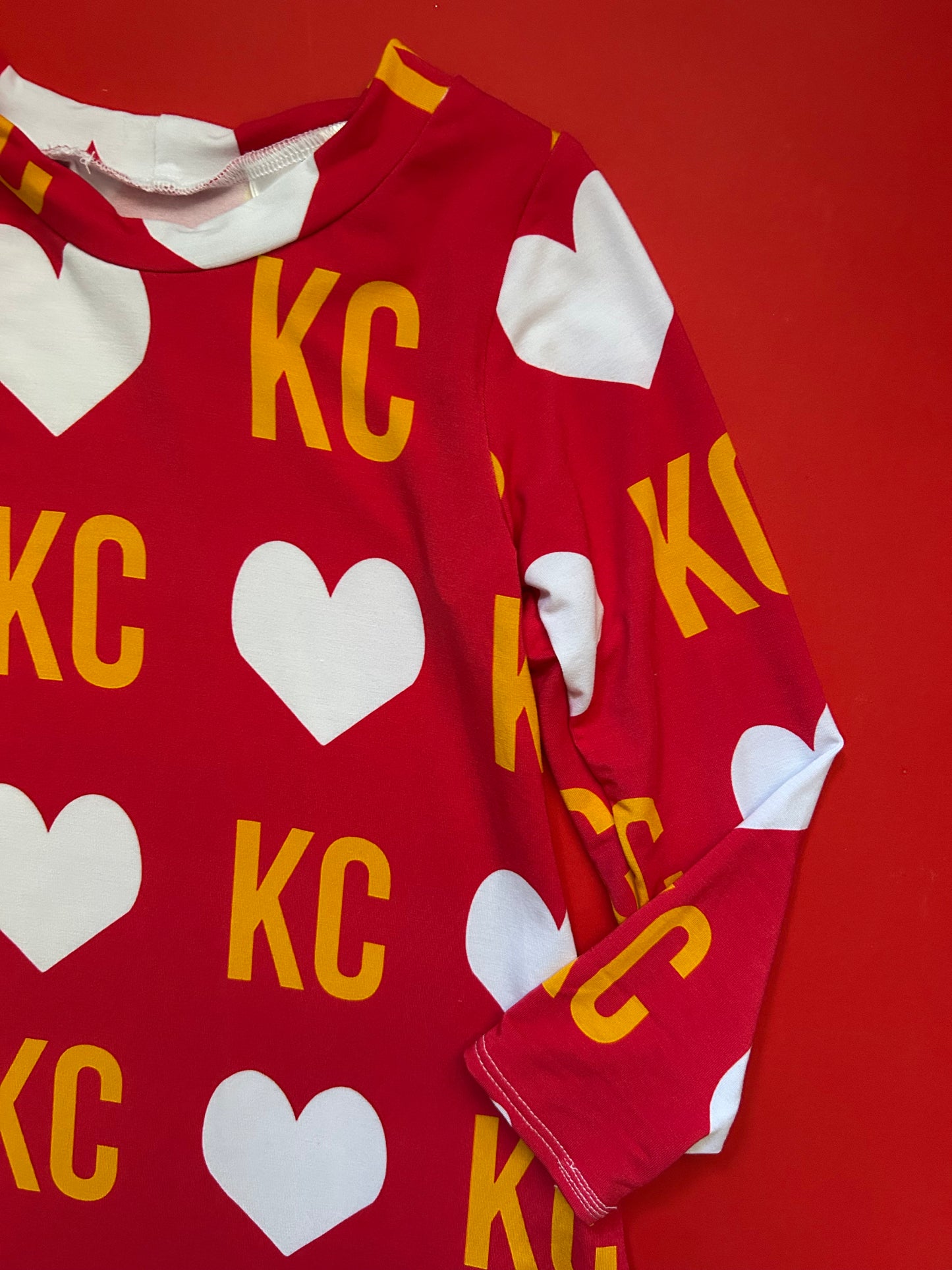 Oversized long sleeve top: KC Heart on Red