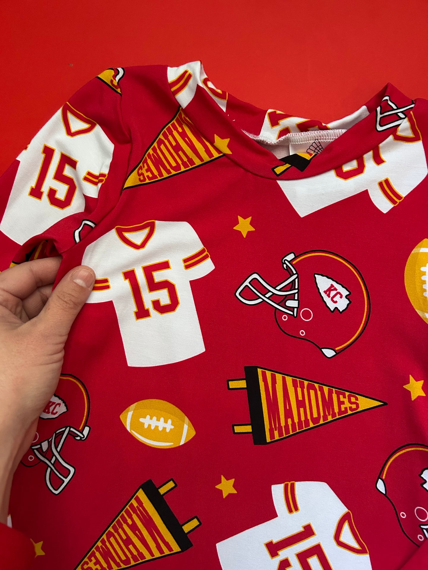 Long Sleeve Dress: Mahomes 15 Pennant