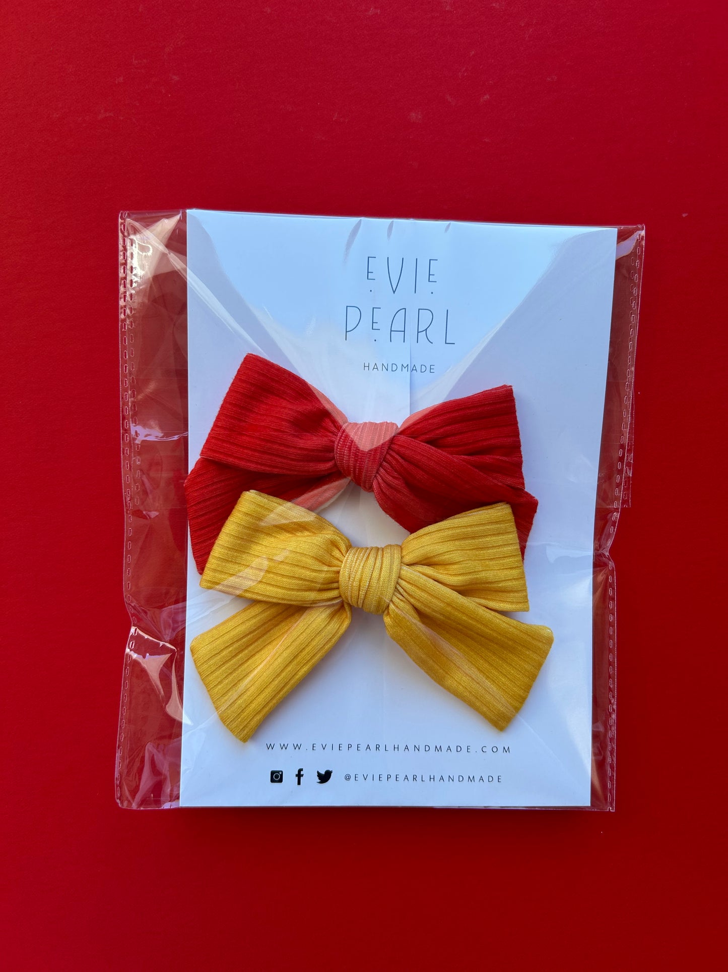 Pig Tail Bows: Red & Yellow