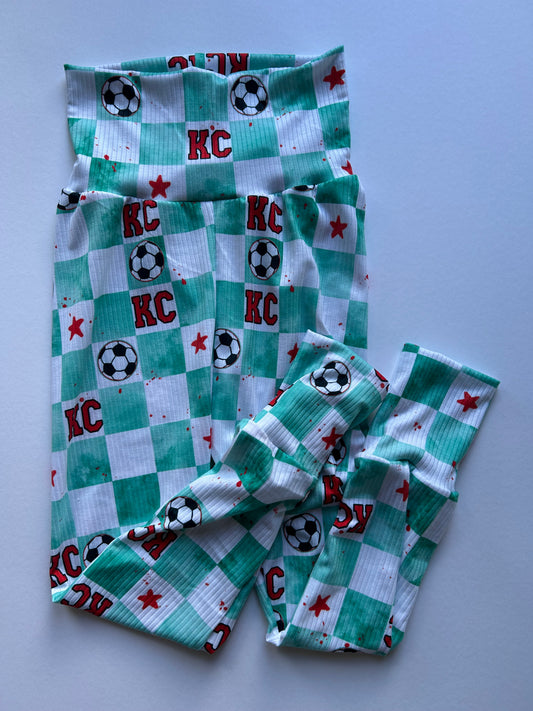 SOCCER Leggings: Teal Checkered