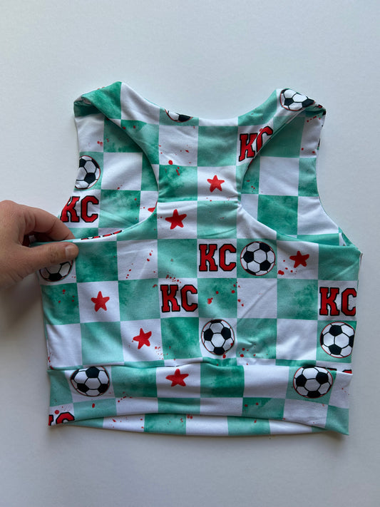 SOCCER Racerback Tank for Girls: Teal Checkered