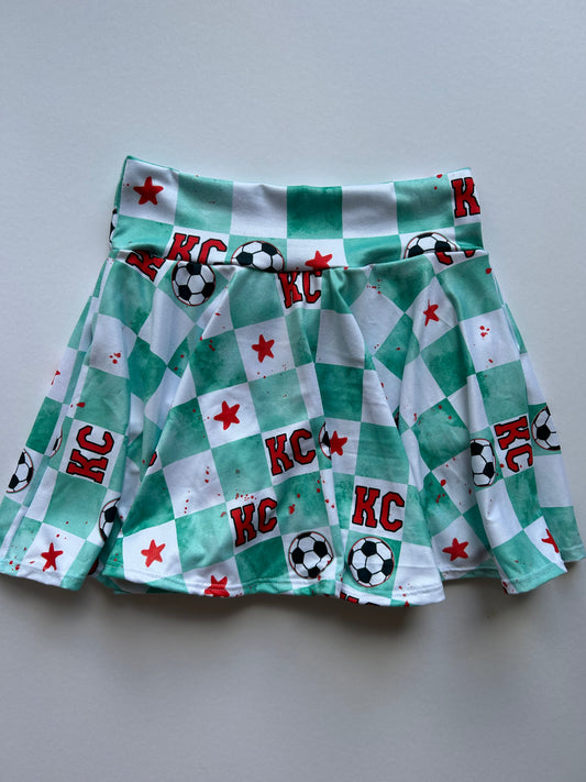 SOCCER Cheer Skirt: Teal Checkered