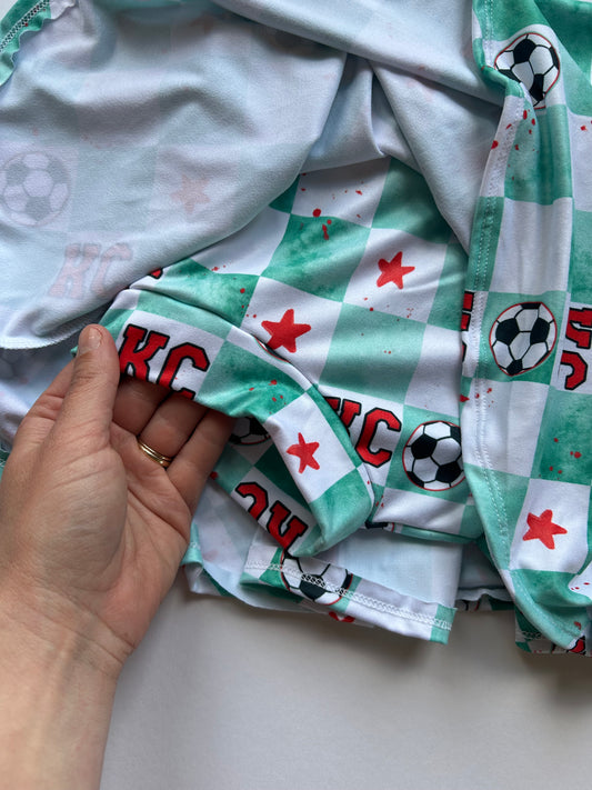 SOCCER Cheer Skirt: Teal Checkered