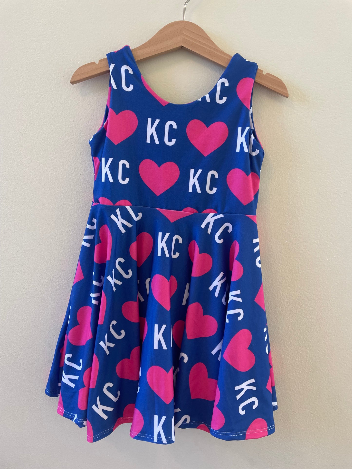 Twirl Dress: Pink KC Heart on Blue