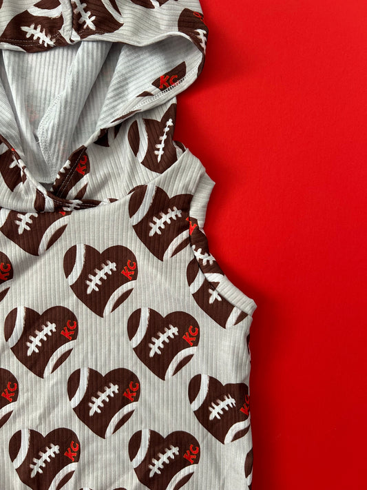 Tank Hoodie for Boys: KC Football Heart on Gray