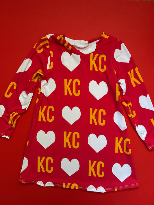Long Sleeve Dress: KC Heart on Red