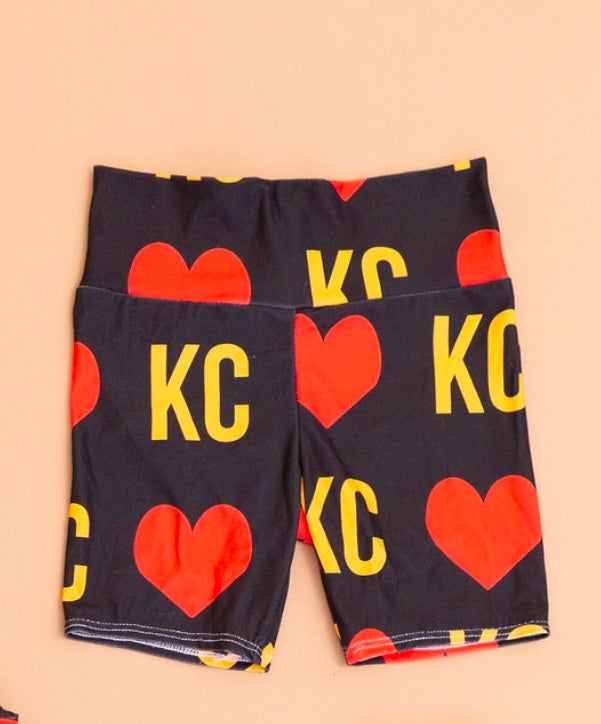 Girls Biker Shorts: KC Heart on Black