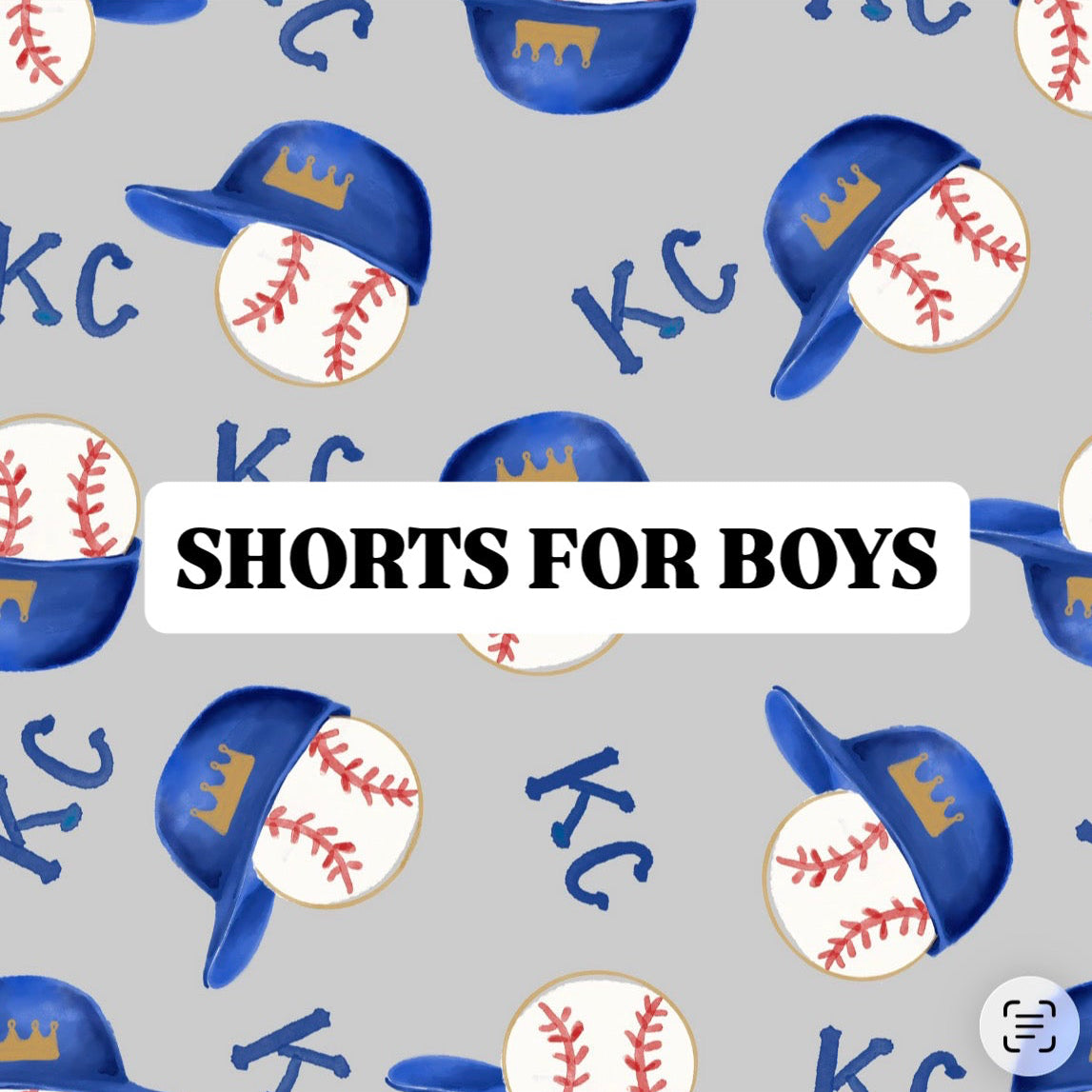 Shorts for Boys: KC Baseball Hats on Gray