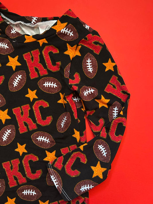 Oversized long sleeve top: KC Glitter on Black