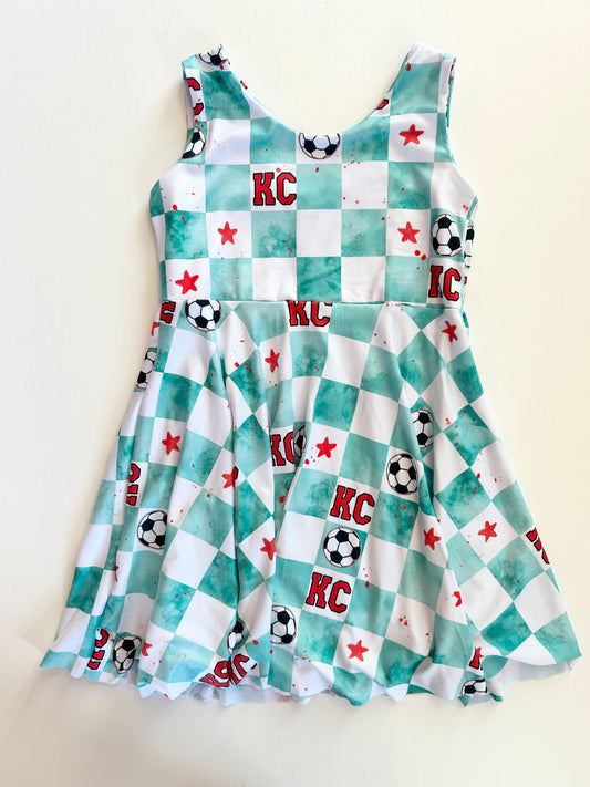 Twirl Dress: Teal Checkered