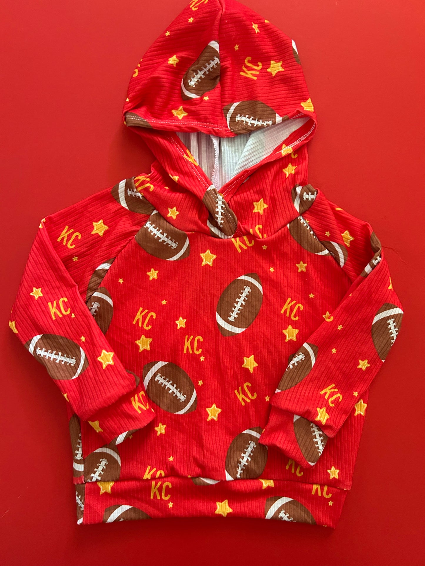 Hoodie: Red with KC Footballs