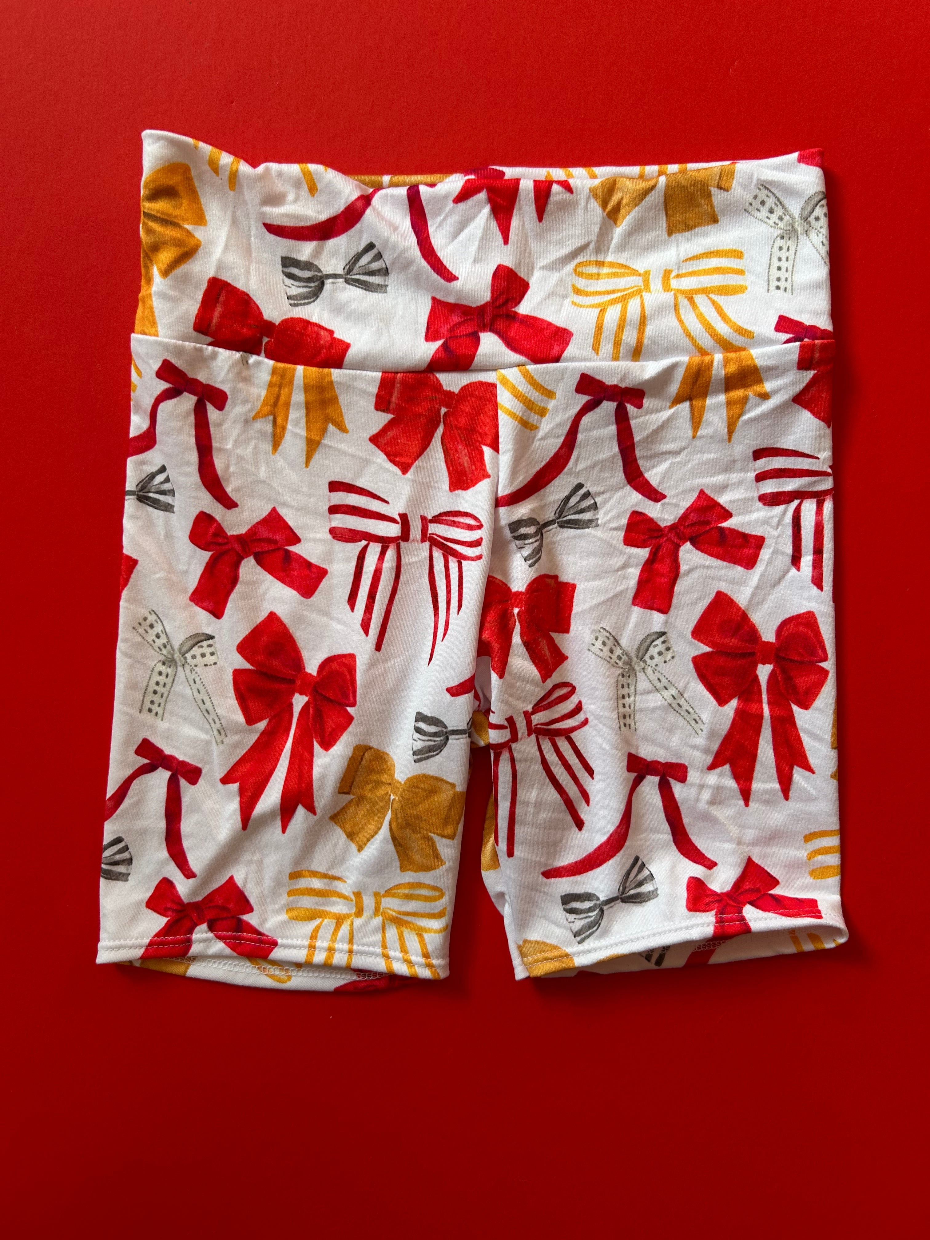 Girls Biker Shorts: KC Bows on White | BirdieRae