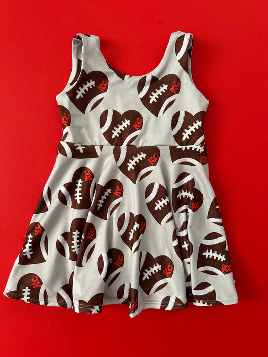 Twirl Dress: Gray with Heart Footballs