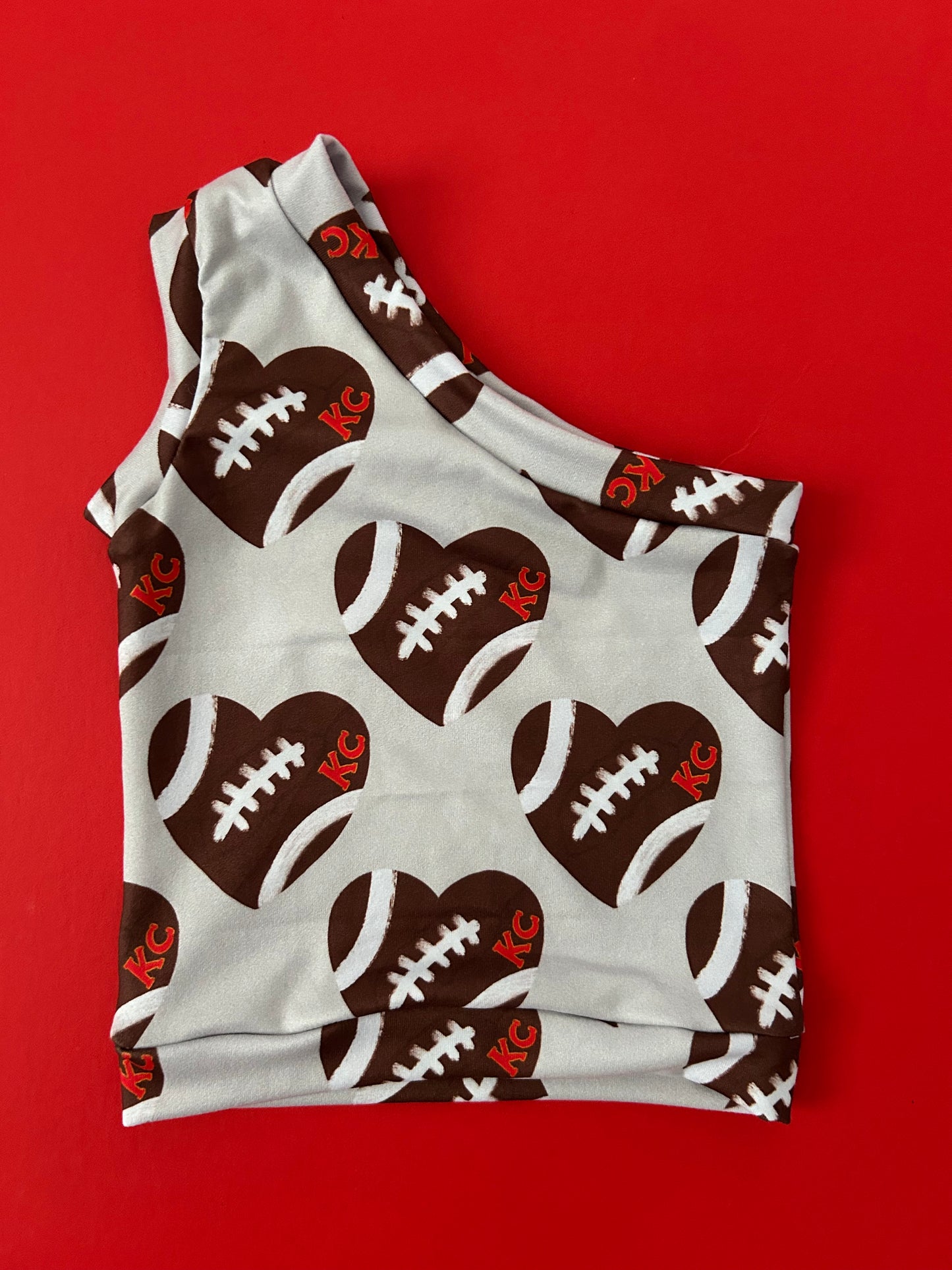 Regular Tank or One-Shoulder: KC Football Heart on Gray