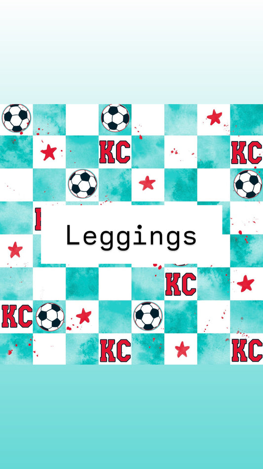 SOCCER Leggings: Teal Checkered