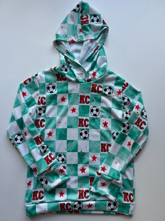 SOCCER Hoodie: Teal Checkered
