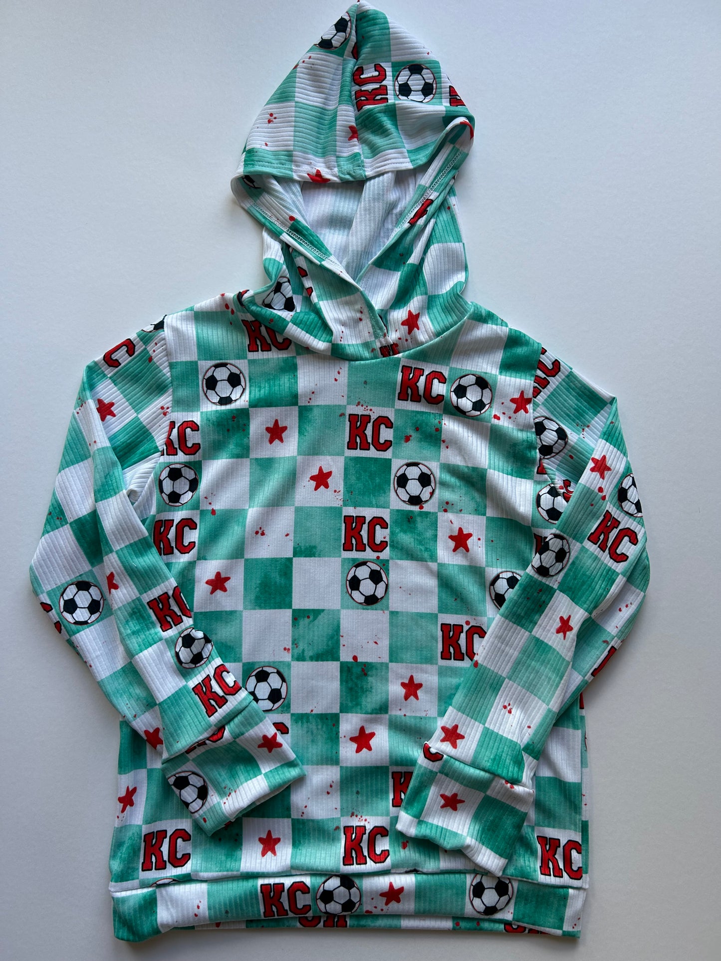 SOCCER Hoodie: Teal Checkered