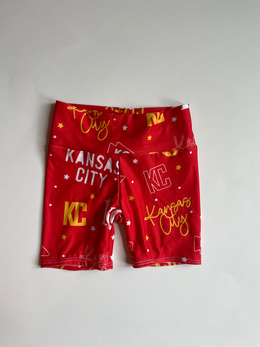 Girls Biker Shorts: KC Words on Red