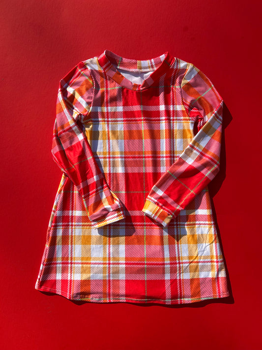 Long Sleeve Dress: Plaid