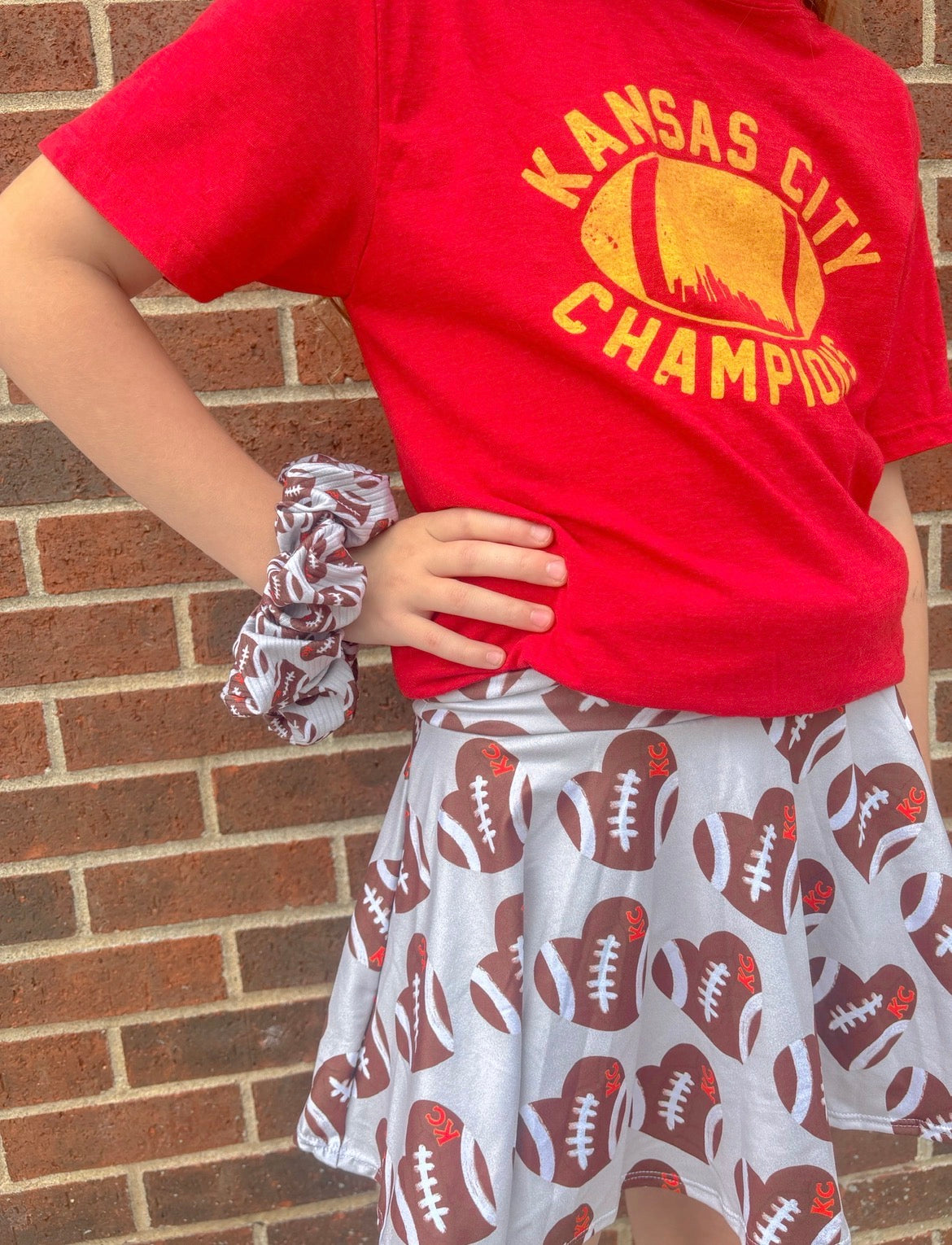 Cheer Skirt: KC Football Heart on Gray