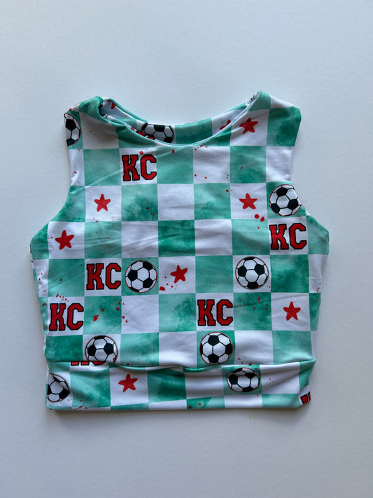 SOCCER Racerback Tank for Girls: Teal Checkered