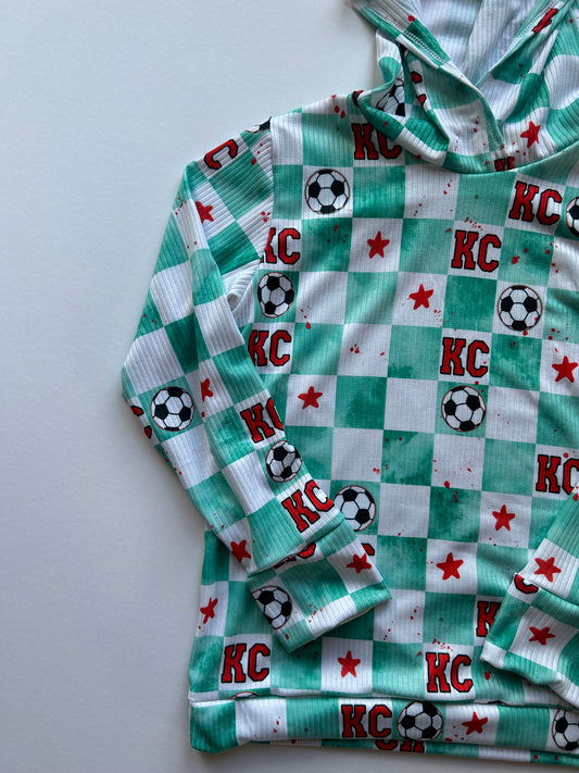 SOCCER Hoodie: Teal Checkered