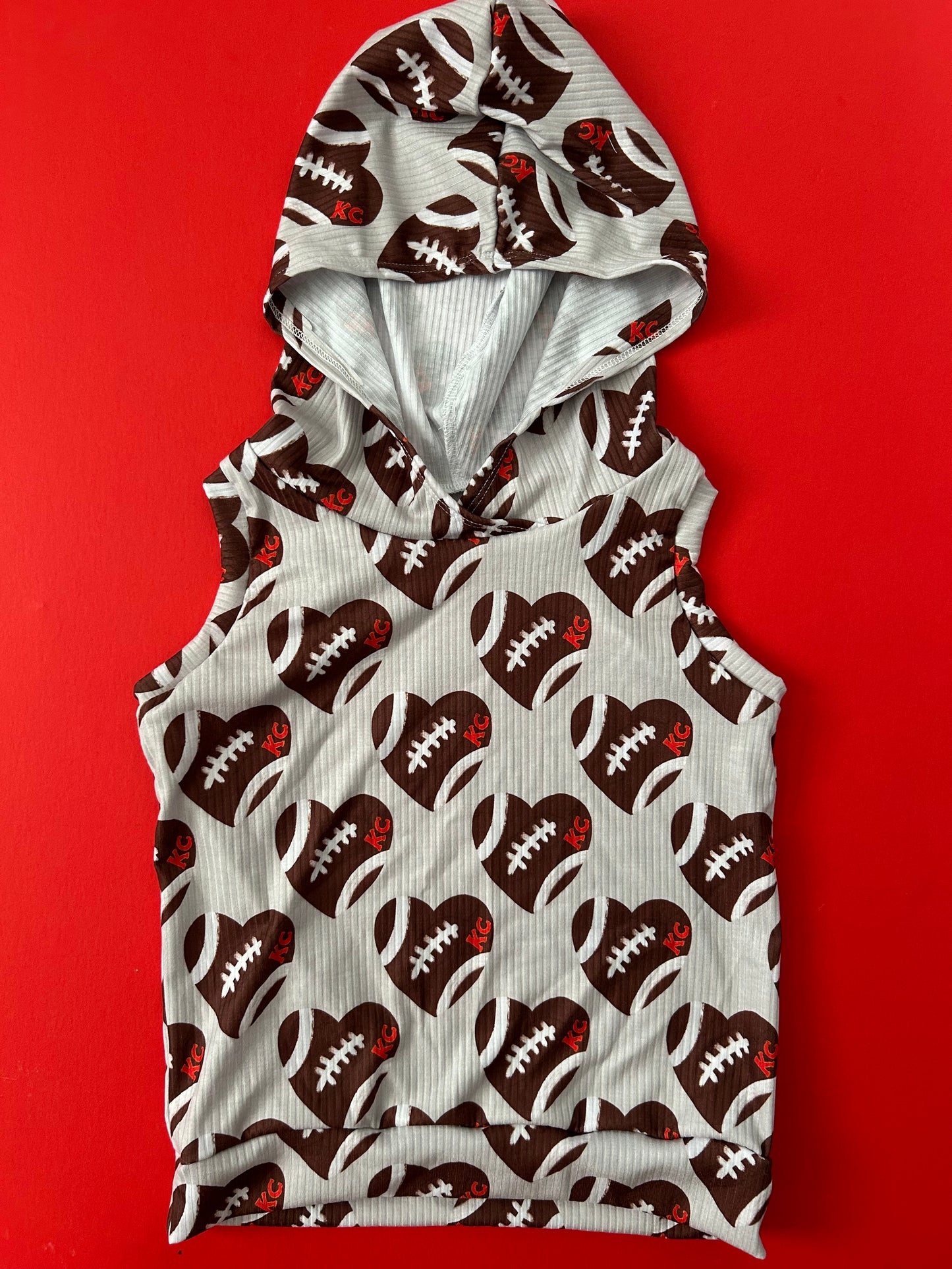 Tank Hoodie for Boys: KC Football Heart on Gray