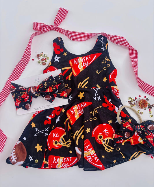 Twirl Dress: Black Kansas City Pennant