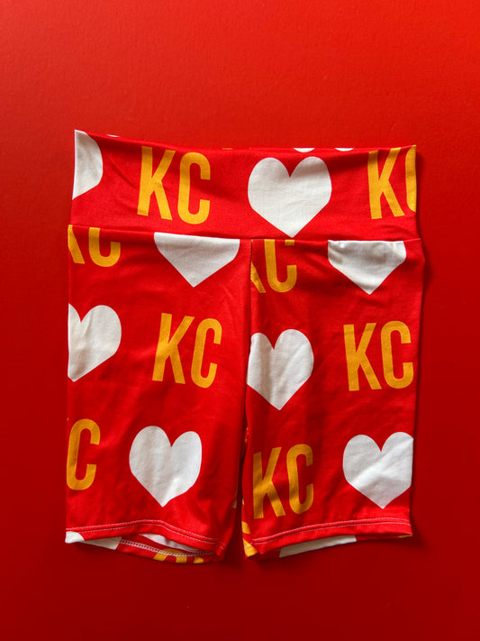 Girls Biker Shorts: KC Heart on Red