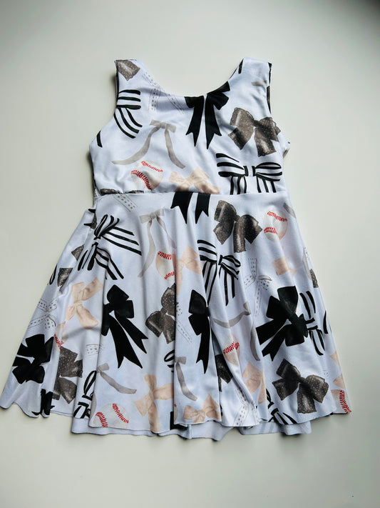 Twirl Dress: Baseball Bows (black)