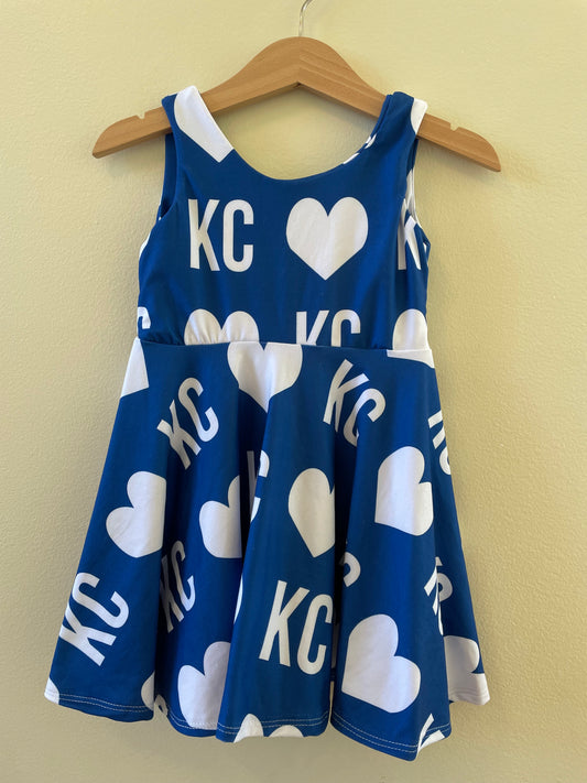 Twirl Dress: KC Heart on Blue