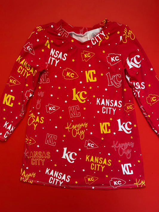 Long Sleeve Dress: KC Words on Red