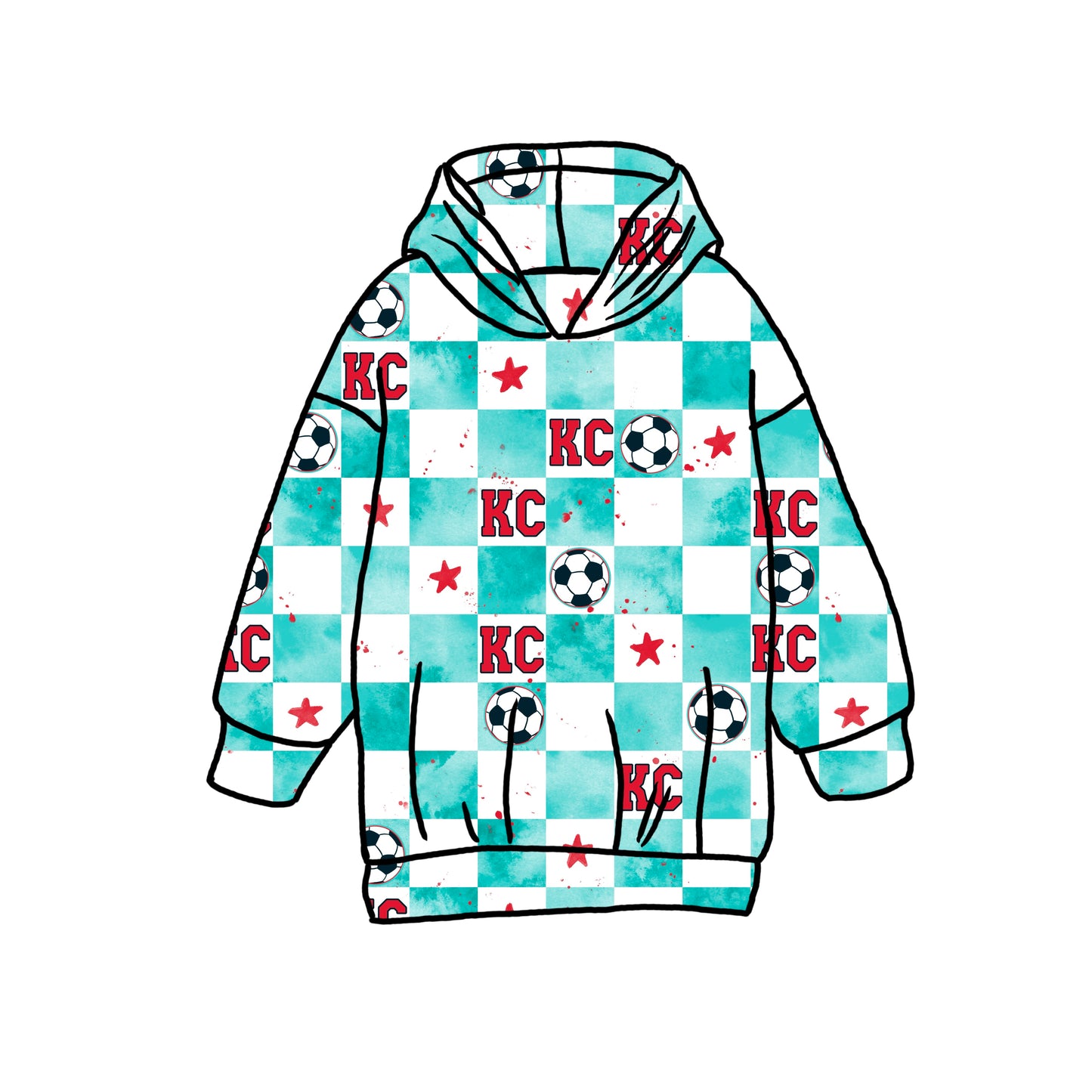 SOCCER Hoodie: Teal Checkered